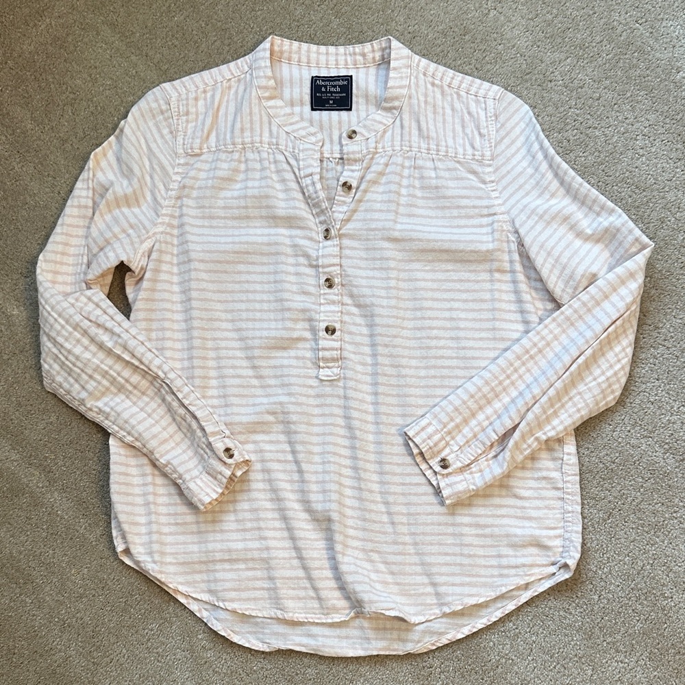 Abercrombie & Fitch White and light pink Striped Button Down Shirt